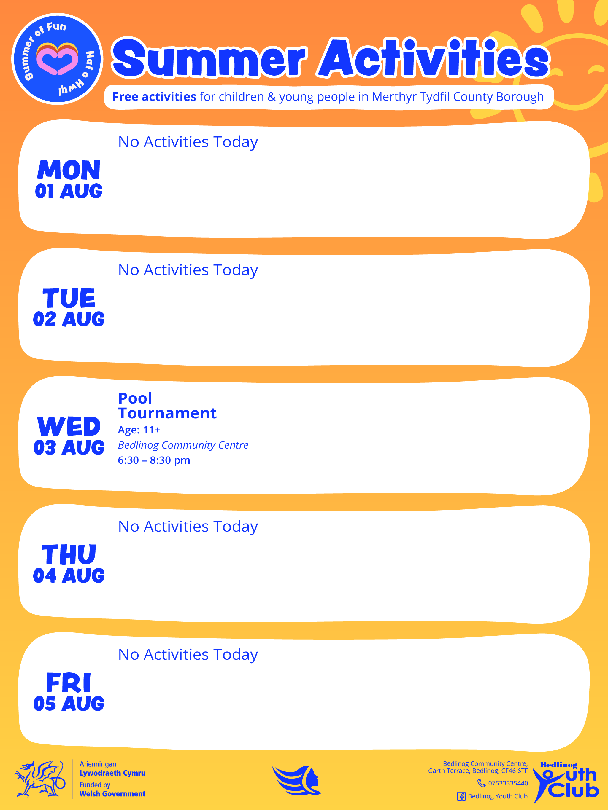 Summer of Fun Activities Calendar