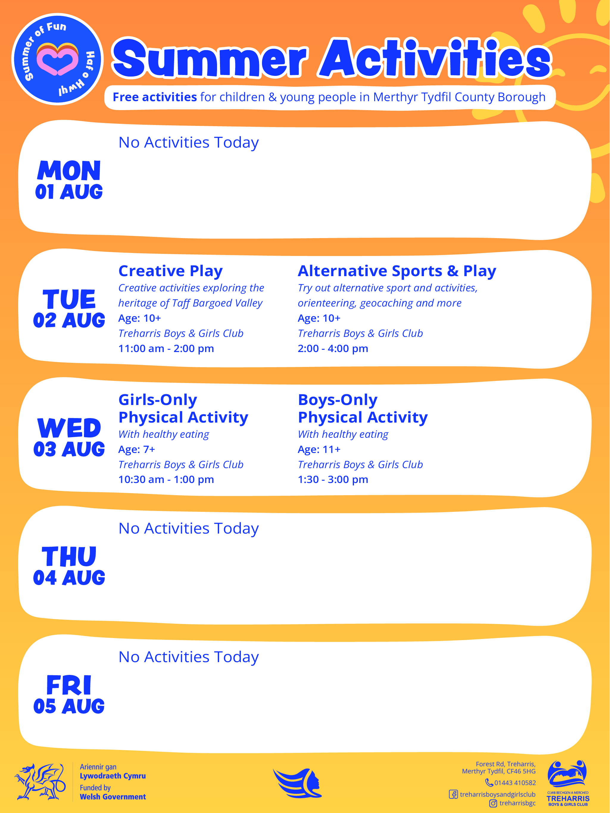 Summer of Fun Activities Calendar