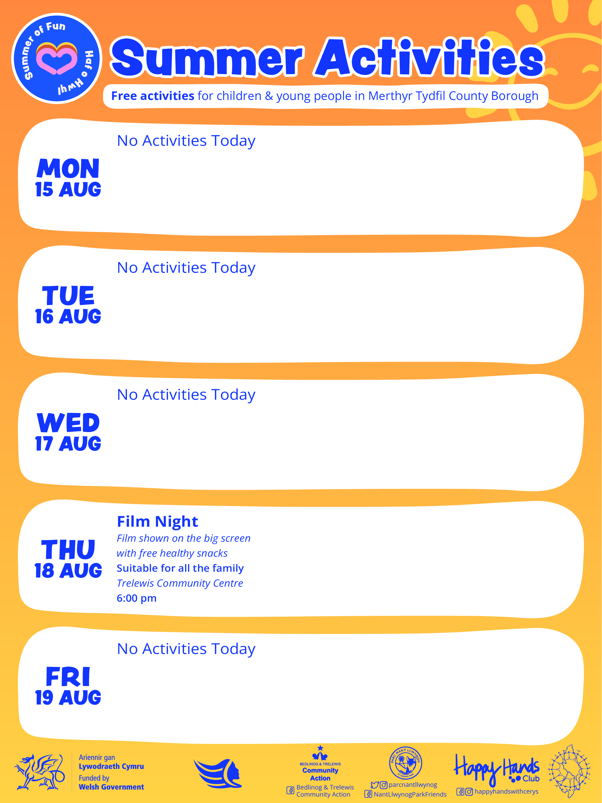 Summer of Fun Activities Calendar