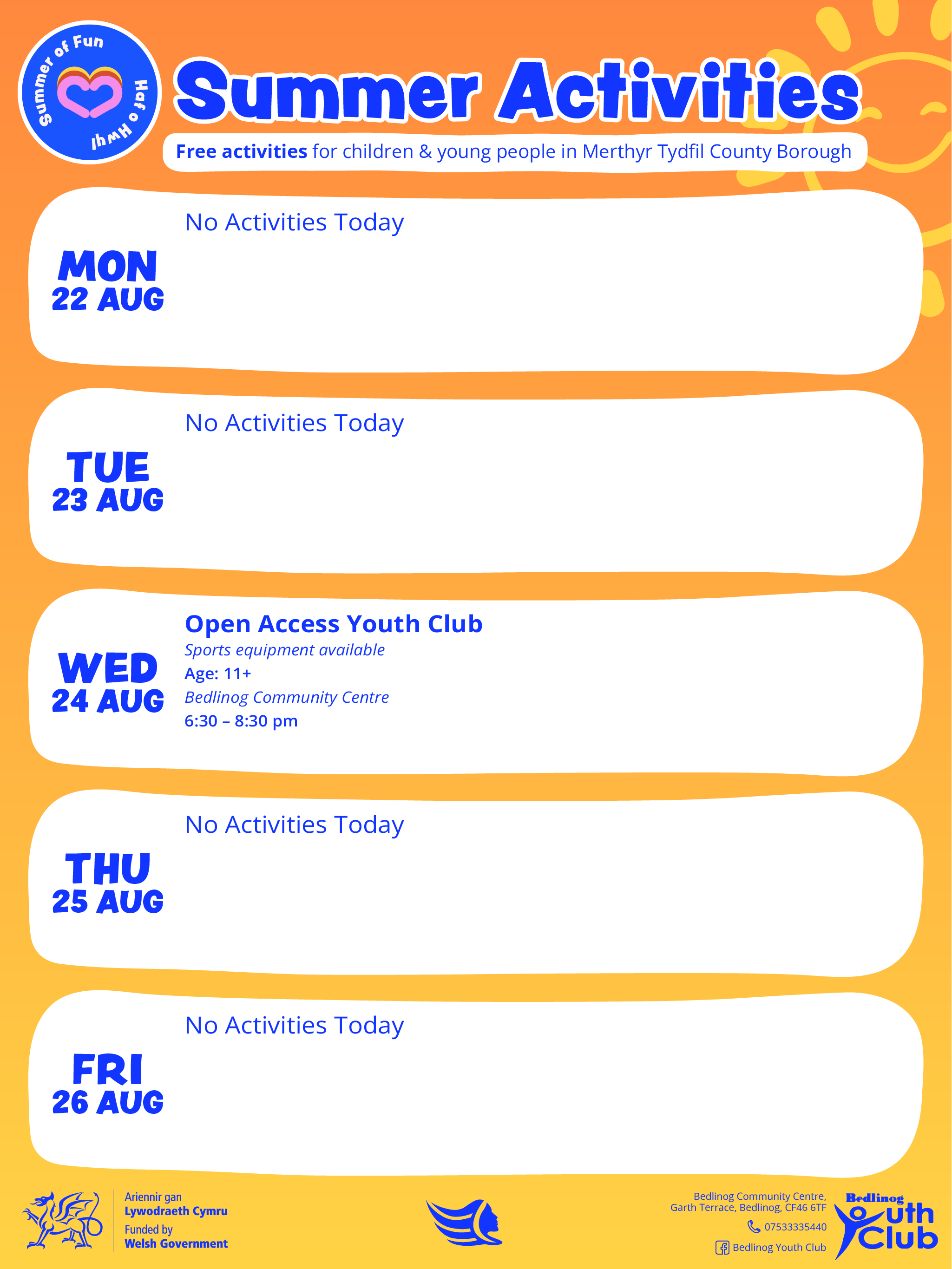 Summer of Fun Activities Calendar