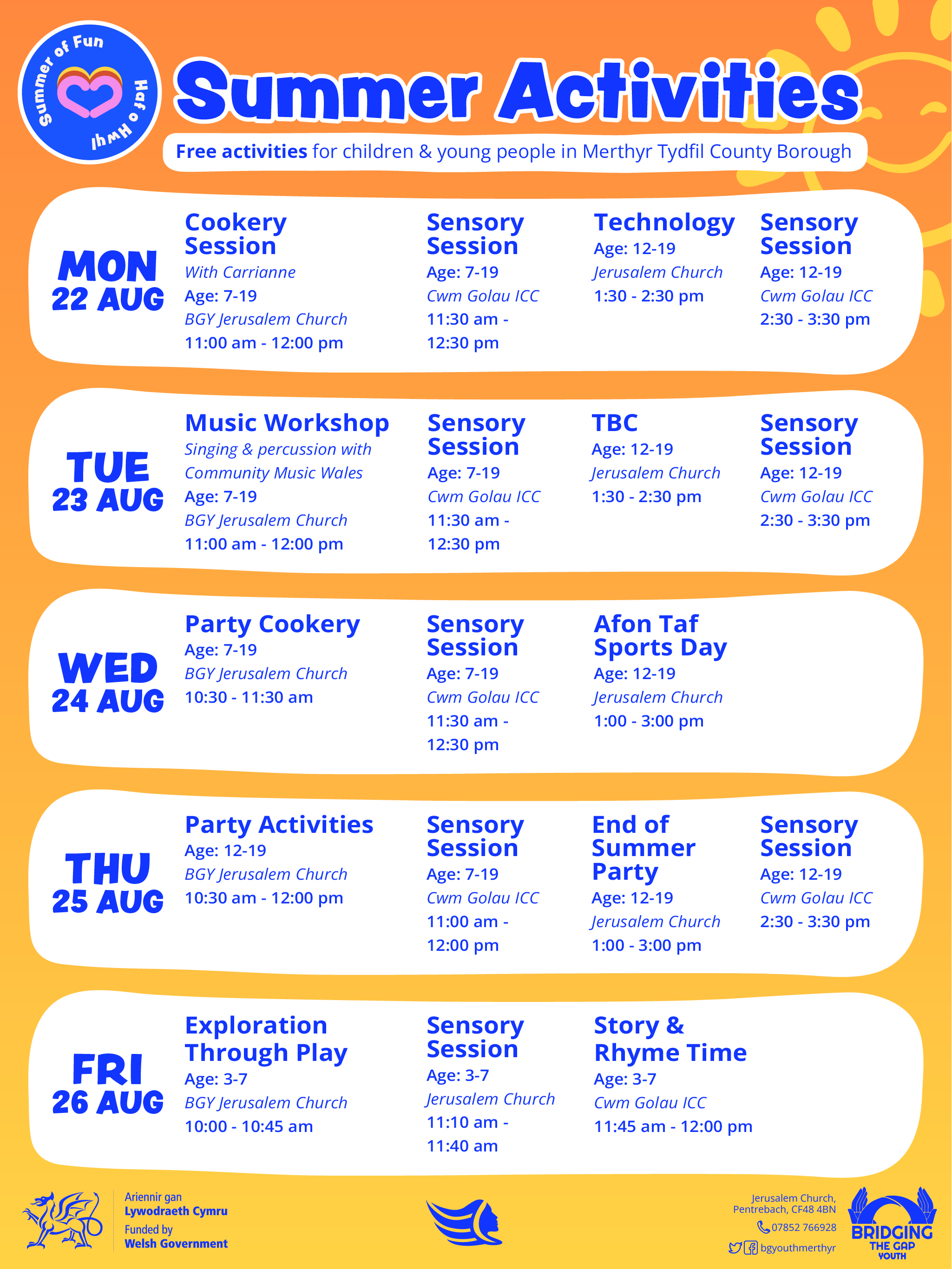 Summer of Fun Activities Calendar