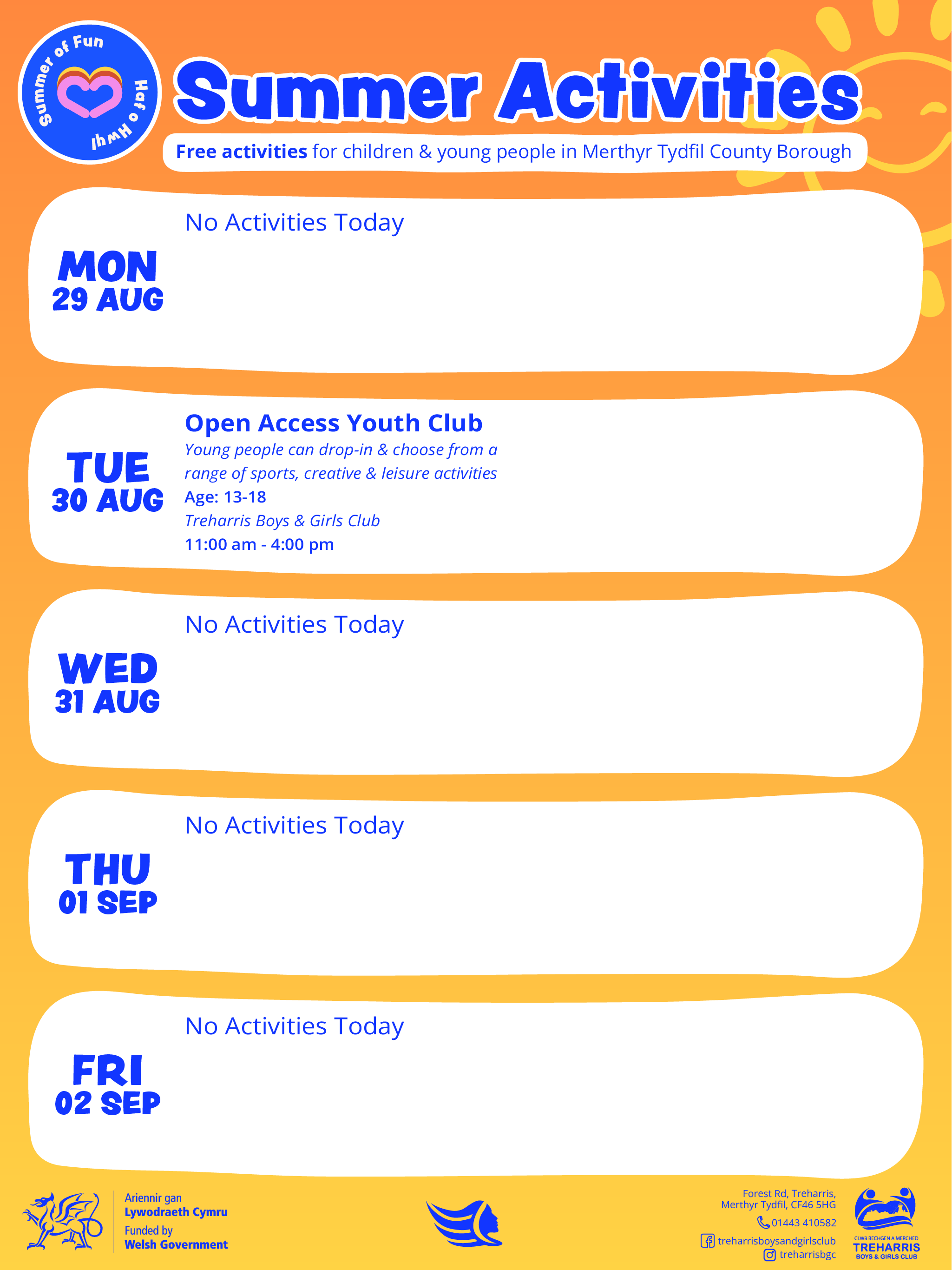 Summer of Fun Activities Calendar