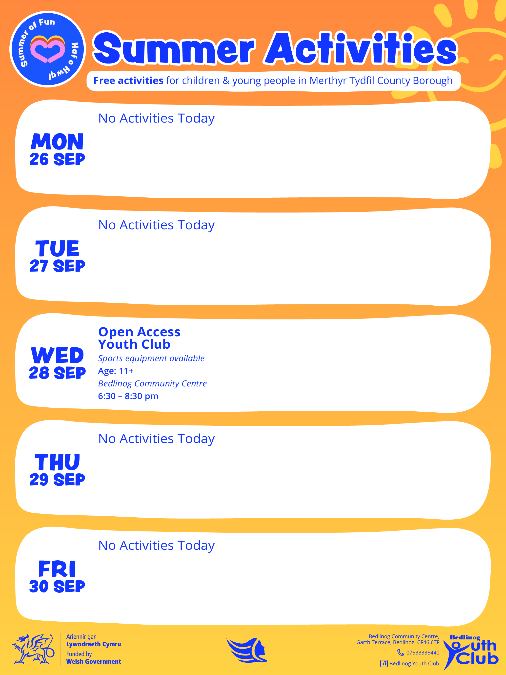 Summer of Fun Activities calendar